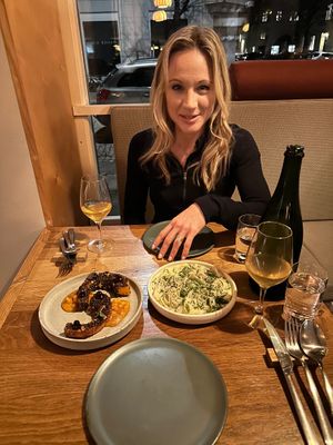 Celeriac noodles with seaweed and hing

3 types of pumpkins one with blackened quinoa coating it and black current jam, the other pickled and the other puréed  at Bistro Lupa in Copenhagen