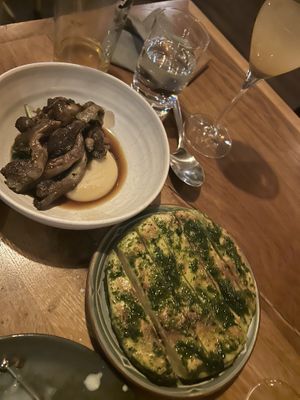 Smoked mushroom dish and flatbreadd  at Bistro Lupa in Copenhagen