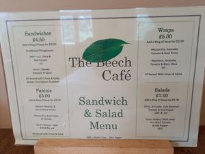 menu at The Beech Cafe in Petersfield