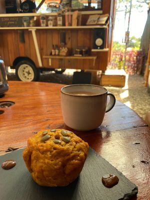 Pumpkin “muffin” and coffee at Tagua in Uvita