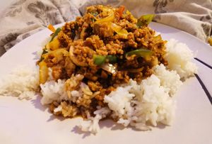 Garlic stir fry with mince at Thai Garden in Galway