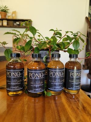 An assortment of local syrups to add to your espresso drinks.  at The Country Eatery in Kahuku