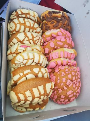 Vanilla and strawberries conchas at Panaderia y Pasteleria la Mexicana in La Habra