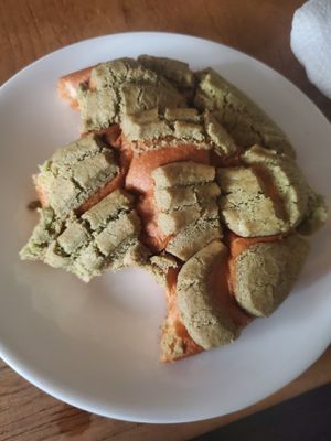 My matcha concha was so good I almost ate half before remembering to take a picture! They also have churro and oreo flavors, too! at Panaderia y Pasteleria la Mexicana in La Habra