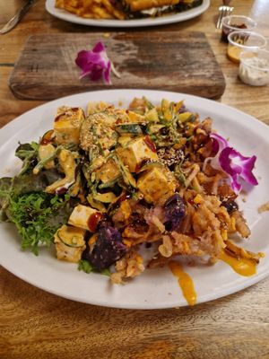 Tofu and tempura veg bowl at Island Vintage Wine Bar in Honolulu
