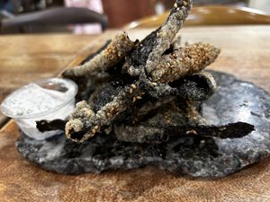 Nori chips with vegan aioli dip 10/10!!!  at Island Vintage Wine Bar in Honolulu