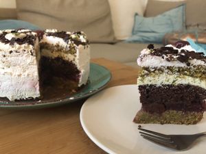 Custome birthday cake (flavours, pistachio and Schwarz walder kirsch) 😍 at Kjeks - Schanze in Hamburg