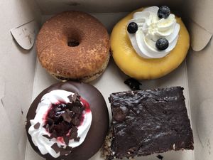 Lower two are my absolute favourite, lemon squash donut and the slutty brownie!! SO GOOD!  at Kjeks - Schanze in Hamburg