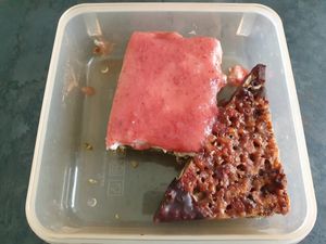 Strawberry-vanilla cake ( tasted like there was pumpkin seeds in the base- a but weird for my taste, and "nussecke" cake with nuts at Kjeks - Schanze in Hamburg