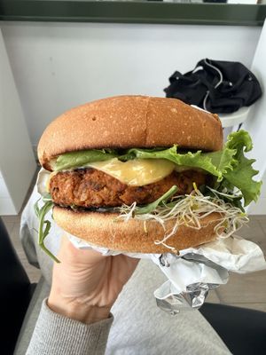 1944 Burger from naked cafe made with planty burger patty!!  at Planty of Nosh in Kelowna