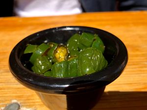 Candied jalapeños (super hot!) at Cantina Carnitas in Hitchin