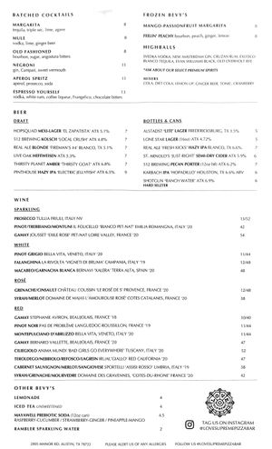 Beverage menu  at Love Supreme in Austin