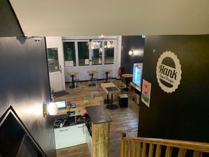View of the cashier and downstairs  at Hank Vegan Burger in Lille