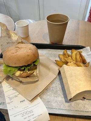 Burger and fries   at Hank Vegan Burger in Lille