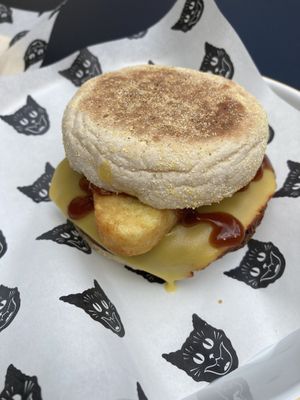 There’s a patty in there too! Enormous but I coped.  at Dee Dees Vegan Cafe in Biggleswade