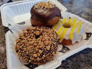 Hobnob, notella and lemon doughnuts at Dee Dees Vegan Cafe in Biggleswade