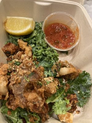 Fried king trumpet calamari  at DC Vegan in Washington