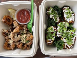 Calamari & potato skins  at DC Vegan in Washington