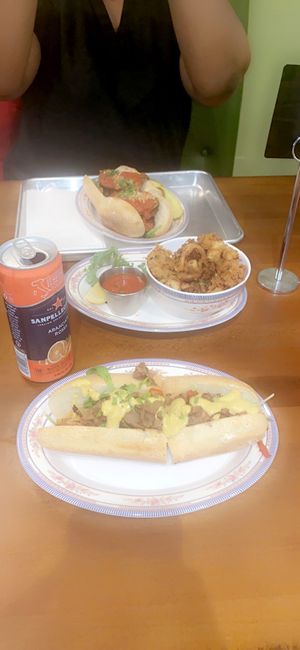 Eggplant parm, jackfruit sub, vegan calamari   at DC Vegan in Washington