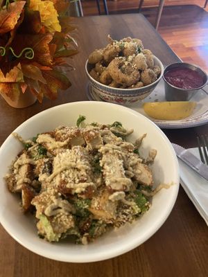 Chicken Cesar and king oyster calamari!  at DC Vegan in Washington