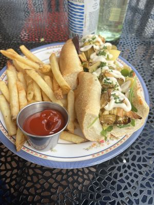 Artichoke heart sandwich with fries.  at DC Vegan in Washington