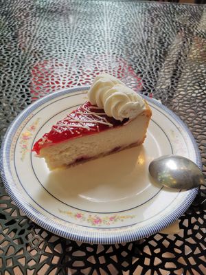 Cheesecake with raspberry at DC Vegan in Washington