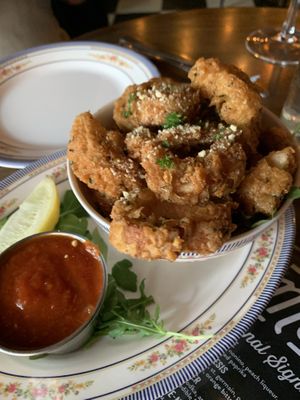 Mushroom trumpet calamari   at DC Vegan in Washington