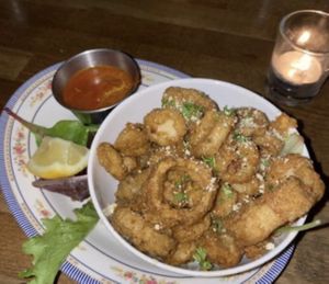 Trumpet mushroom calamari  at DC Vegan in Washington