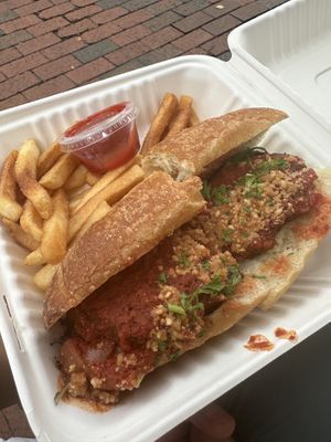 Chick’n parm sandwich (takeout)  at DC Vegan in Washington