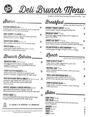 Brunch food menu at DC Vegan in Washington