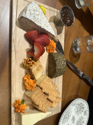 Cheese board with fruit and fig jam  at DC Vegan in Washington