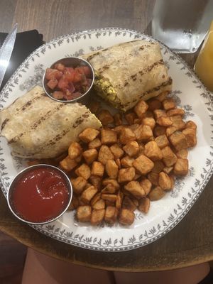 Breakfast burrito with home fries   at DC Vegan in Washington