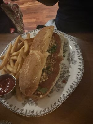 Chickn parm w fries  at DC Vegan in Washington