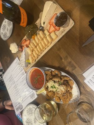 Cheeseboard and king oyster calamari   at DC Vegan in Washington