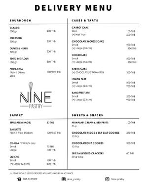 Delivery Menu at Nine Pastry in Bangkok