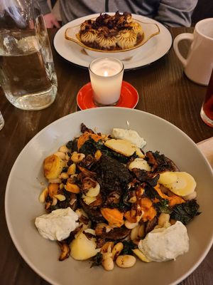 Autumn hash with locally foraged mushrooms (front) forager's pie (back) at Acorn Community Cafe in Eugene