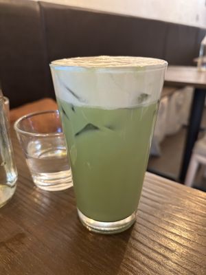 Lavender matcha, divine, a must try  at Acorn Community Cafe in Eugene
