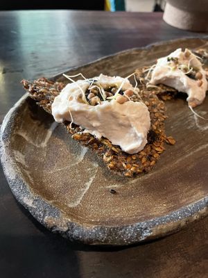 Hummus judia blanca y pan de semillas  at Fat Veggies in Barcelona