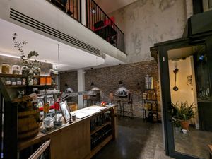 Downstairs entrance and bar - empty when we were here, everyone was seated upstairs at Fat Veggies in Barcelona