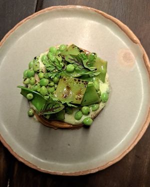 Chickpea Blinis with Seasonal Veggies at Fat Veggies in Barcelona