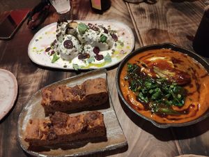 Berenjena, Cazuela verduras & Focaccia at Fat Veggies in Barcelona
