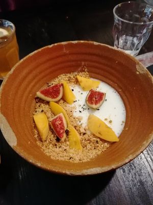 Almond pannacotta at Fat Veggies in Barcelona