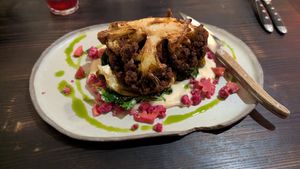 Cauliflower, cauliflower and white choc sauce at Fat Veggies in Barcelona