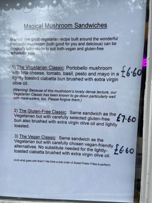 Sandwich menu at Paradise in Alnwick