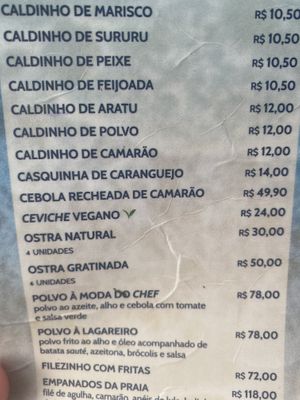 Menu 1 at Bora Bora in Tamandare