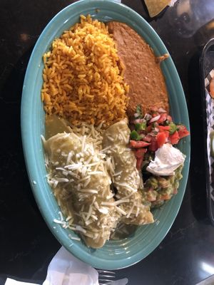 Vegan Enchiladas Suizas  at La Chimichanga Cantina in Scotts Valley