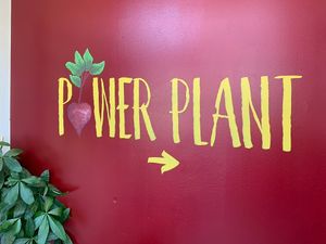 Sign by the front entrance at Power Plant Juice Bar in Centerville