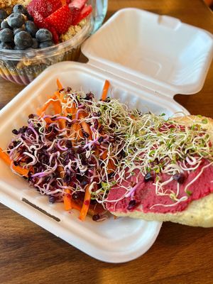 Beet hummus sandwich  at Power Plant Juice Bar in Centerville