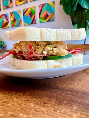 Chickpea “tuna” salad sandwich  at Power Plant Juice Bar in Centerville
