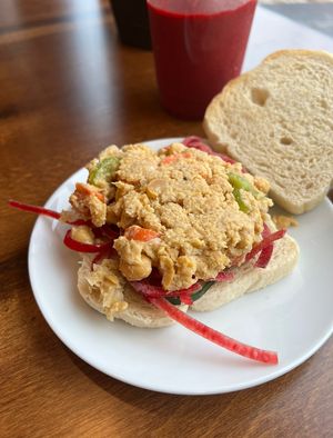 Chickpea “tuna” salad sandwich   at Power Plant Juice Bar in Centerville